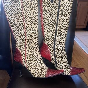 DONALD J PLINER couture high heel cheetah, red alligator (toe & heel) boots